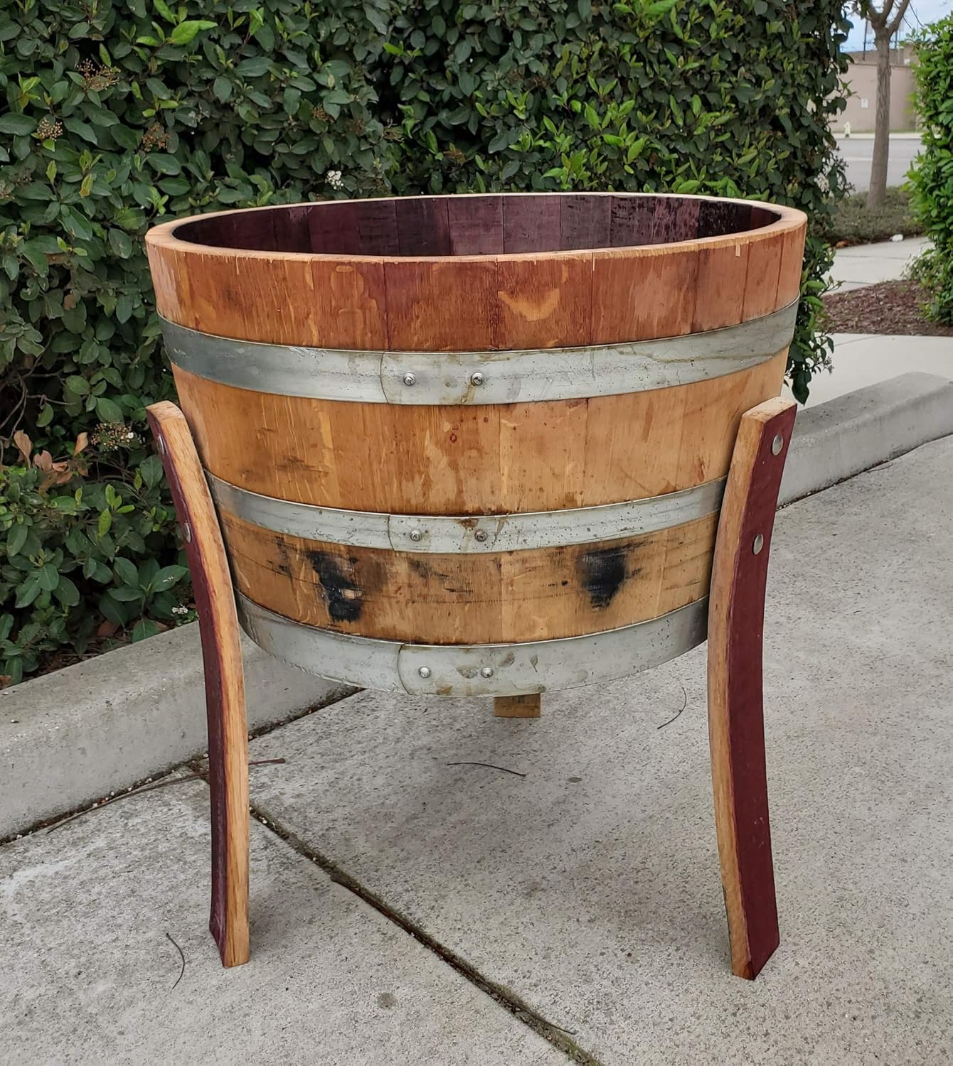 1/2 Wine Oak barrel planter With Legs/Handmade Handmade
