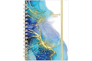 PLANRAGE 2024 Planner - January 2024 - December 2024, 2024 Weekly & Monthly Planner with Tabs, 6.3" x 8.4", Hardcover with Back Pocket + Thick Paper + Twin-Wire Binding - Blue