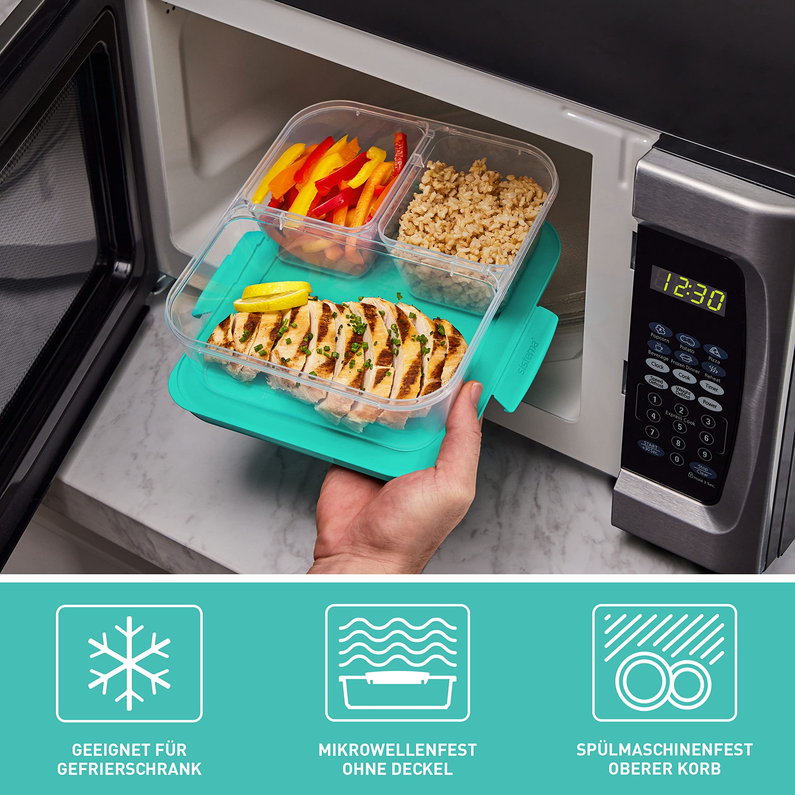 Sistema Nest IT Frischhaltedosen Meal Prep Boxen | 1,9 l luftdichte Vorratsdosen mit DREI Fächern und Deckeln | Grün | 5 Stück 6