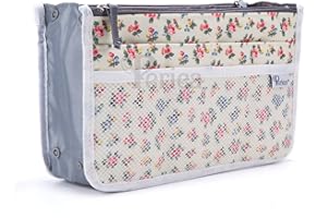 Periea Chelsy Purse Organizer Insert with Handles & 13 Pockets - 3 Sizes (Cream Floral, Medium)