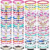 ZHLISHQINJJ 100 Pcs Friendship Bracelets for Women Bead Colorful Surfer Heishi Bracelet Set , Cute Clay Beaded Bulk Bracelets Stretch bracelets Clay for Women Stackable Bohemian Summer Beach Party, Valentine's Day, Birthday Gifts