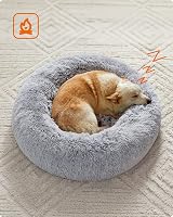 Feandrea Donut Dog Bed 80 cm Grey Fluffy Long Plush Washable Cover view 9