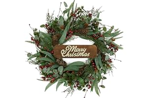 FURISIN Christmas Wreath, Christmas Wreaths Front Door,Christmas Wreath Plump Leaves with Pinecone and red Berry Wreath, Winter Wreath Decoration for Home Decoration,Christmas Wreath for Front Door Farmhouse