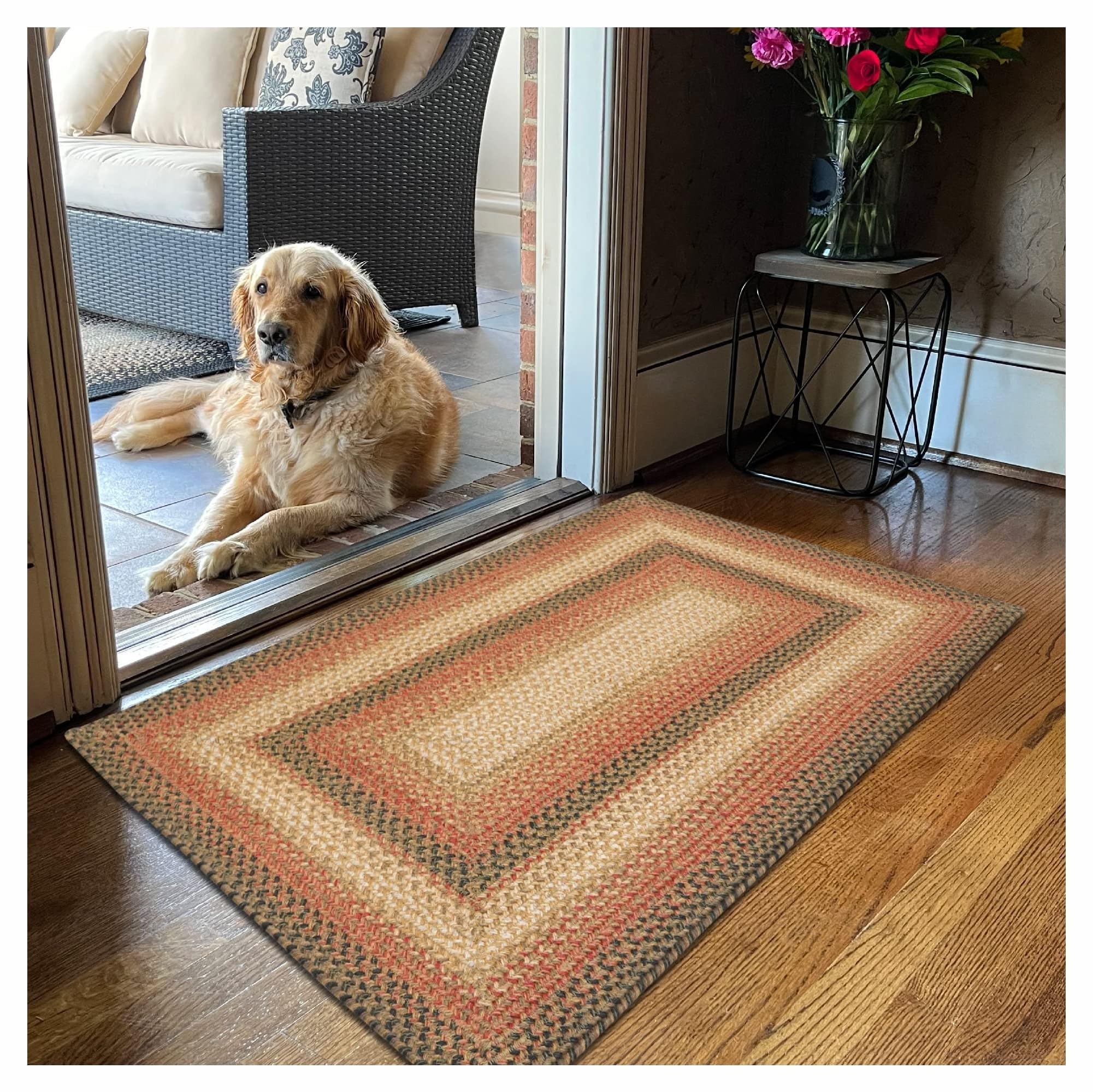 Homespice Russett Brown Braided Rug 2' x 3' - Country Style Jute Kitchen Rug for Primitive Decor