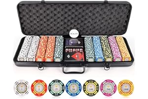 Versa Games Poker Chips - Clay Poker Chips Set - 13.5g 500 Piece Crown Casino Poker Set with Numbers Denomination - Upgraded Poker Set Case