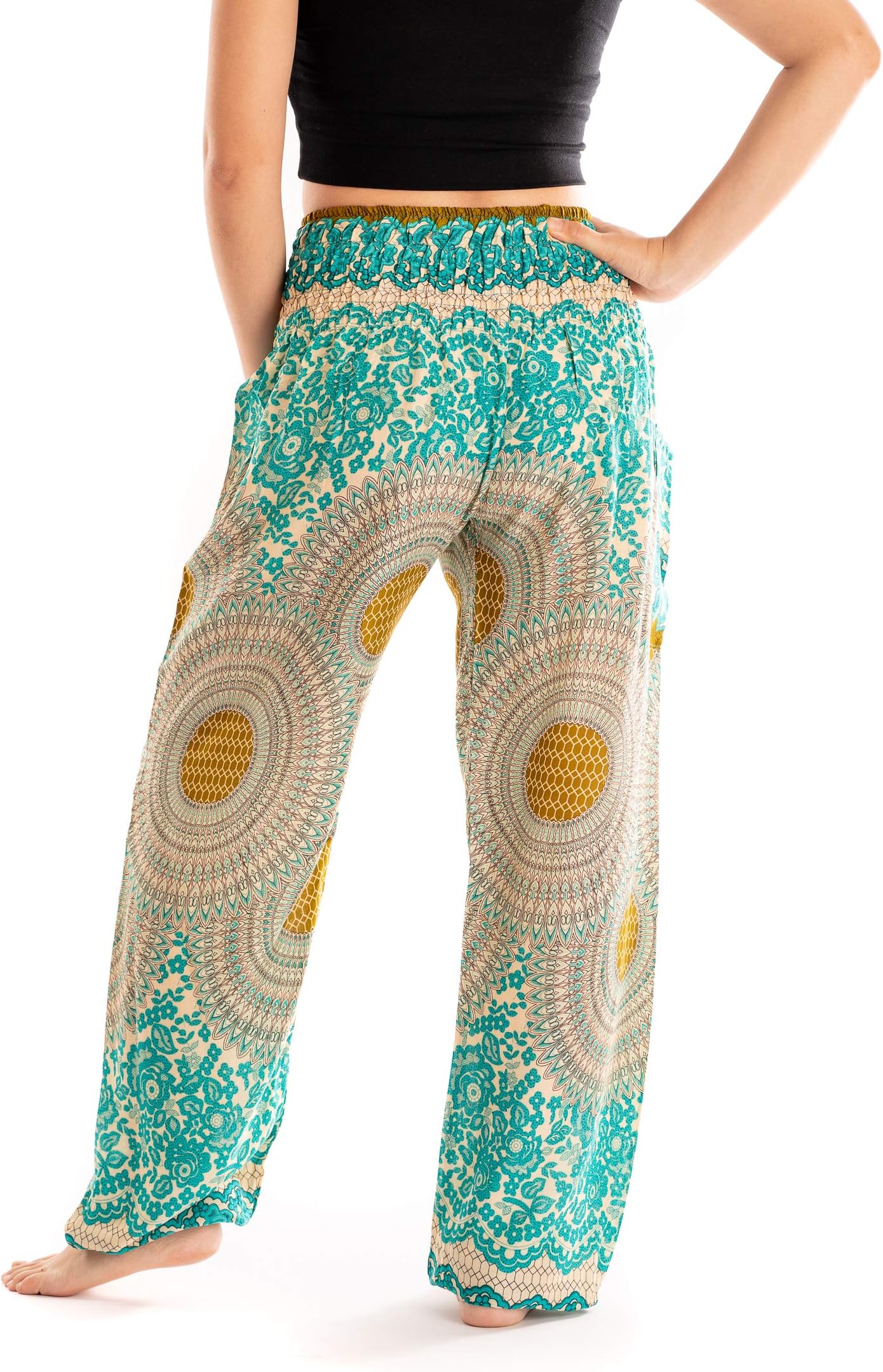 Women's Smocked Waist Yoga Pants Bohemain Boho Hippies Geometric Print Clothing Styles