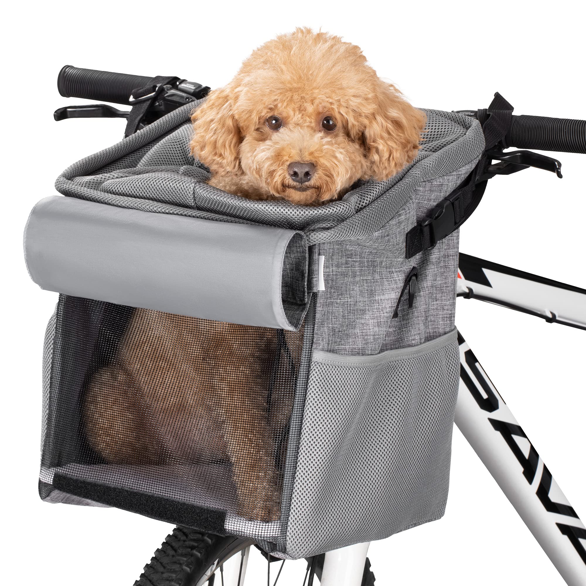 Navaris Pet Carrier for Bike - Bicycle Basket Pet Carrier for Dogs or Cats - Cat Dog Backpack Bag with Shoulder Strap Cycling, Hiking, Travel - Grey