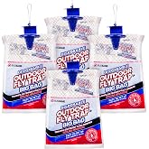 Fly Traps Outdoor Fly Trap for Patio. 4 Large Non-Toxic Pre-Baited Flies Bags Outdoor Disposable. Big Hanging Bug Catchers for All Filth Flies Killer for Outside Bug Control in Yard Horse Ranch.