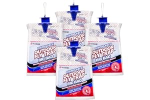 BUGBANE Fly Traps Outdoor Fly Trap for Patio. 4 Large Non-Toxic Pre-Baited Flies Bags Outdoor Disposable. Big Hanging Bug Catchers for All Filth Flies Killer for Outside Bug Control in Yard Horse Ranch
