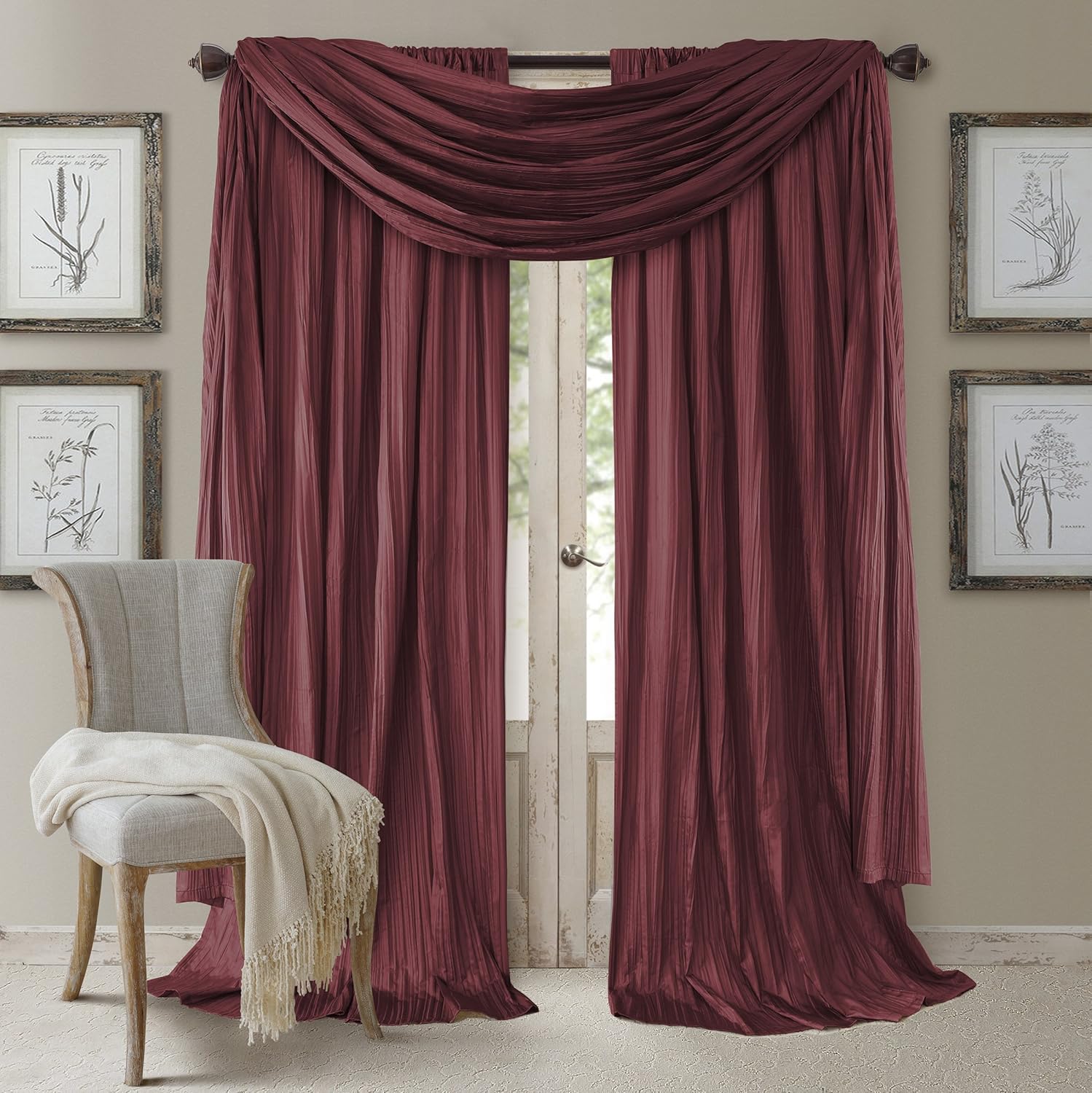 Elrene Home Fashions Venice Curtain Panels with Scarf Valance - Set of 3 - Panel 52