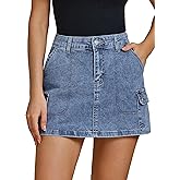 luvamia Jean Skirts for Women Denim Trendy High Waisted Mini Cargo Pockets Stretchy Short Skirt Country Concert Outfits