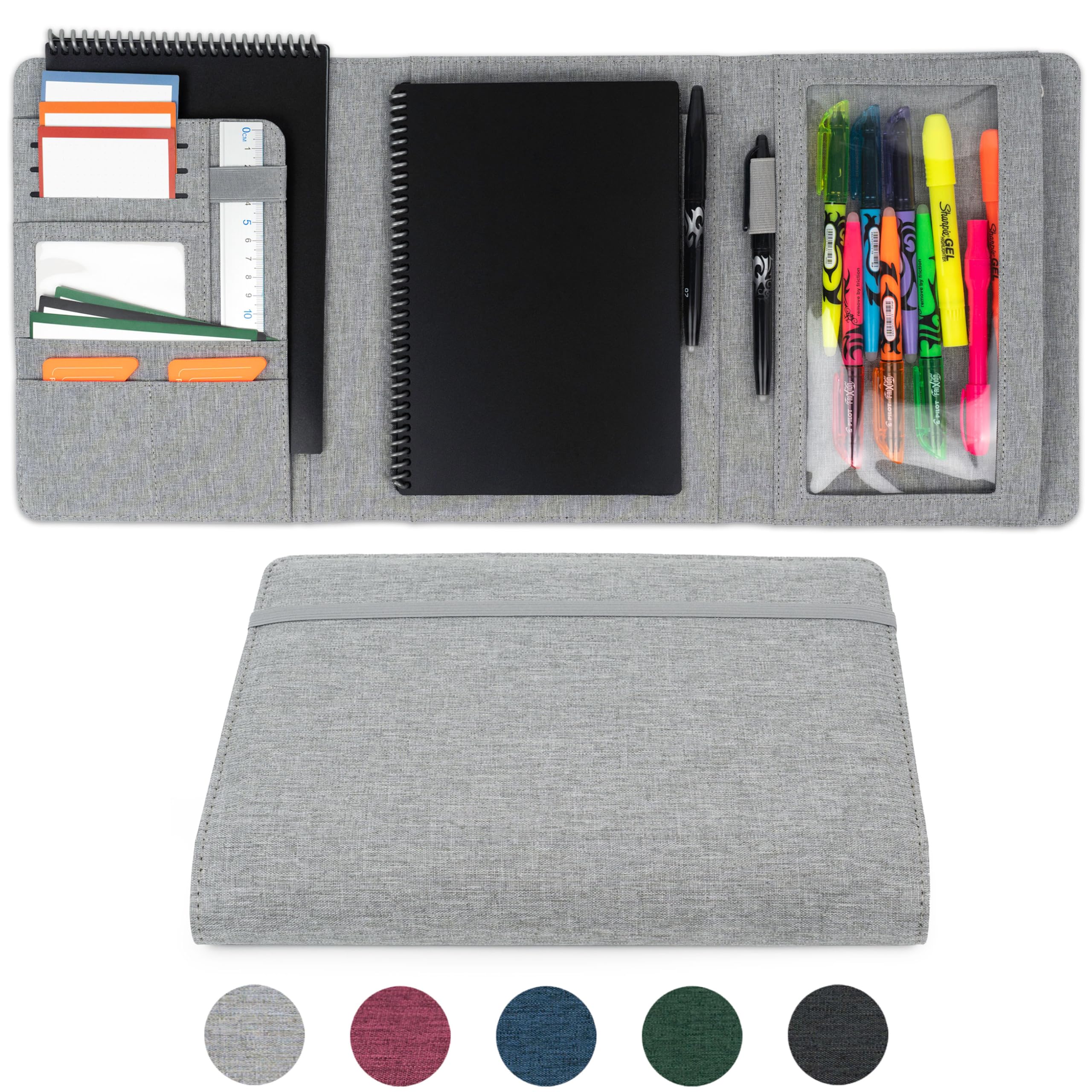 Photo 1 of Kaitiaki Sturdy Planner Cover for Rocketbook Smart Notebook - Water-Resistant Fabric Padfolio, Business Padfolio with Zipper Pen Pocket, Fits Executive Size A5, Rocketbook Accessories (Gray)