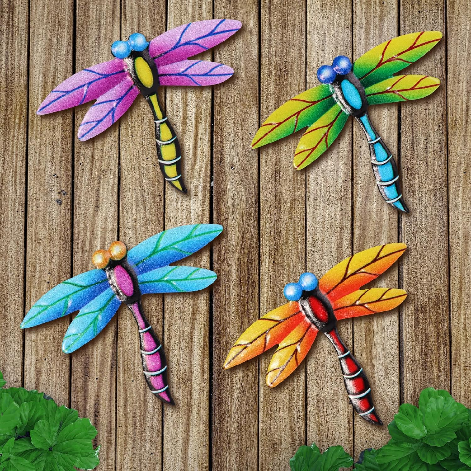 Plaques & Wall Art - 4 Pack Metal Dragonfly Wall Decor, 3D Colorful Dragonfly Wall Art Sculpture with Hooks Iron Insect Outdoor Indoor Decoration Hanging for Living Room Bedroom Balcony Garden Yard Fence, Home Decor Gift