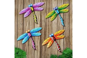 BUARO8AGA 4 Pack Metal Dragonfly Wall Decor, 3D Colorful Dragonfly Wall Art Sculpture with Hooks Iron Insect Outdoor Indoor Decoration Hanging for Living Room Bedroom Balcony Garden Yard Fence, Home Decor Gift