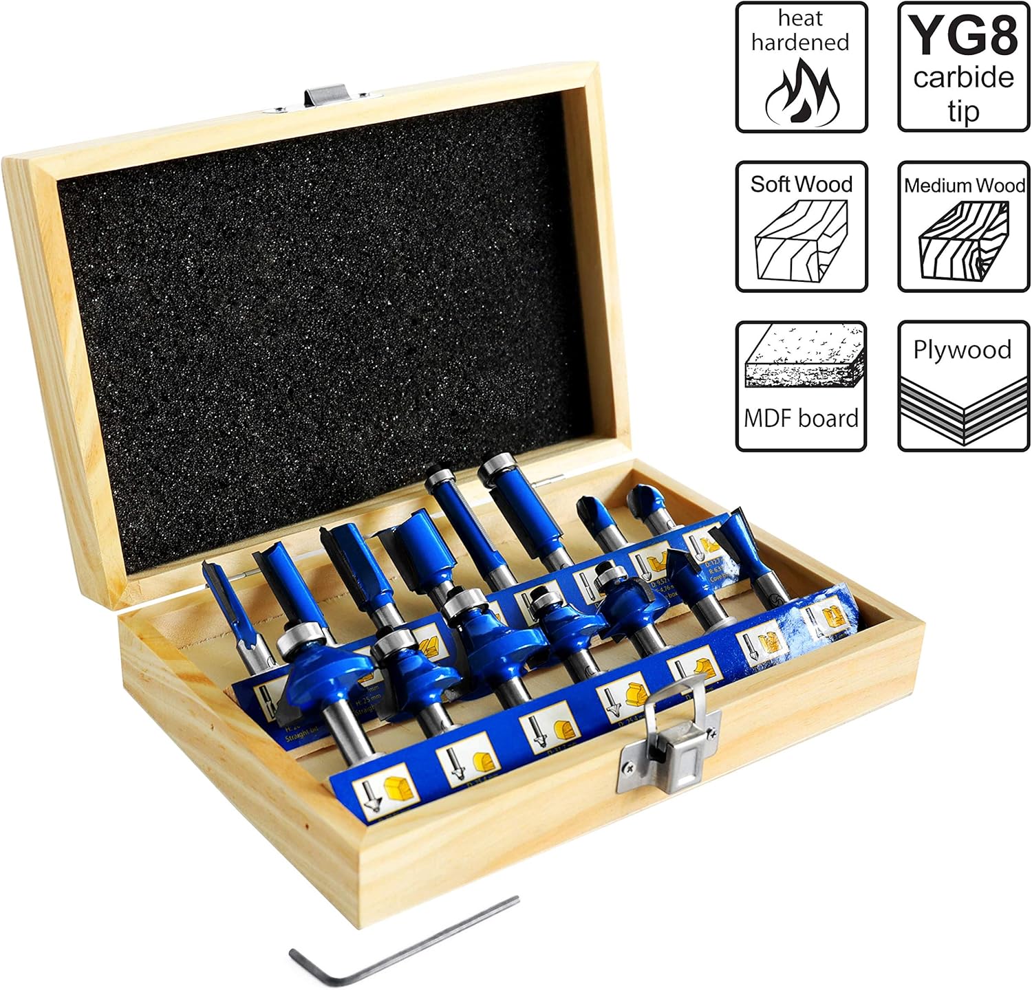 S&R Router Bit Set - 12-Piece Professional Woodworking Kit, blue, Coffret 12 Fraises Bois Tendre - Image 5