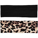 Red by Kiss 2 Pcs 60mm Headbands for Women, Wide Stretchy Elastic Hairband Fashion Workout Yoga Running Sport Hair Accessories (Black&Leopard)