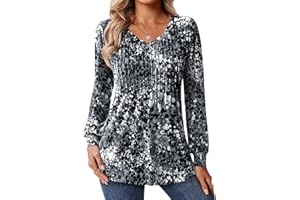 Zeagoo Long Sleeve Shirts for Women Casual V Neck Top Pleated Floral Boho Blouses 2025 Fall Tunics
