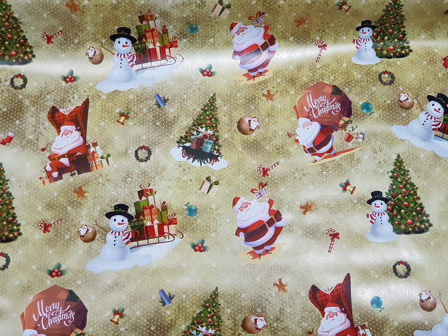 Gold Christmas Table Decorations Oilcloth Pvc Fabric Jolly Santa