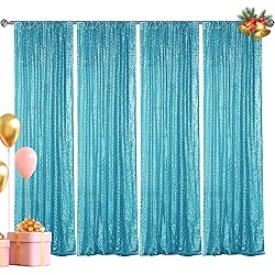 Hahuho Turquoise Sequin Backdrop Curtain, 4PCS