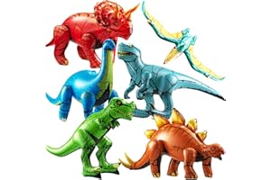 KIDDIELOOT 6-Pcs Inflatable Dinosaur Birthday Party Decorations - Large Blow-Up Dino Toys for Kids (20-26”) Dinos for Boys or Girls - Self-Standing Vinyl Balloons for Jurassic Theme Party & Pool Floats