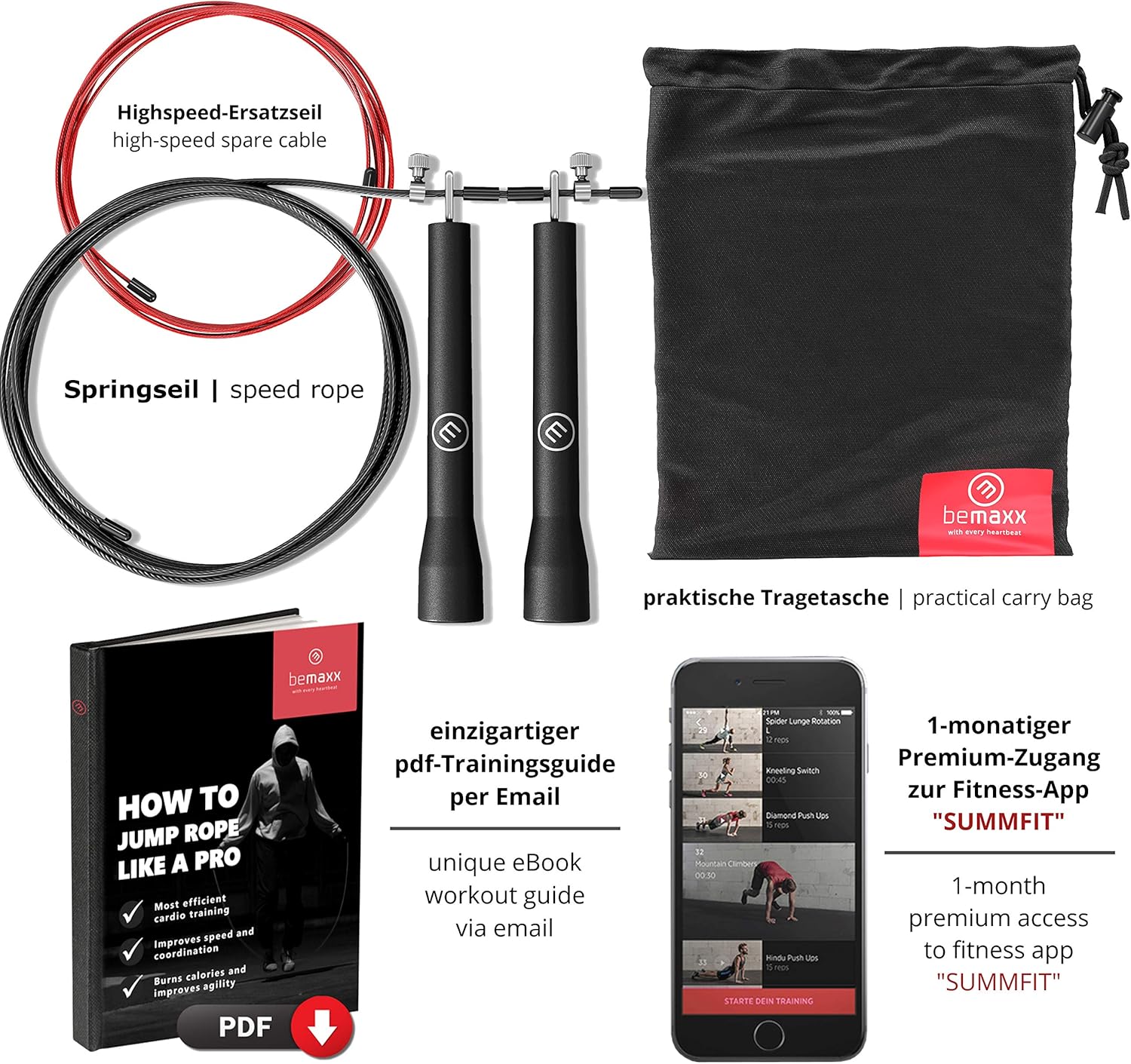 BeMaxx Comba Speed Rope II Fitness + guía de Entrenamiento & Cable ...