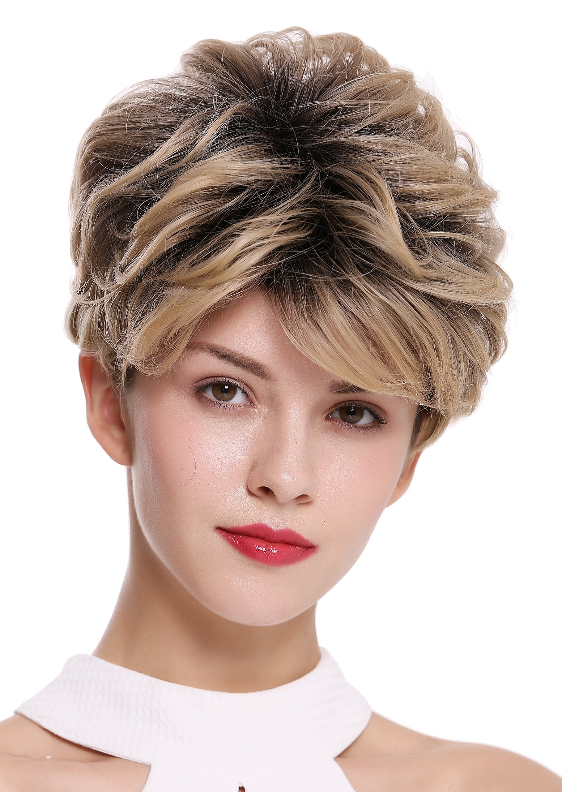 WIG ME UP - DW-2700 Lady Quality Wig Short Voluminous teased wavy black roots with blond mix