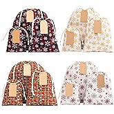 ERIBAGZ 12 Pack Reusable Christmas gift bags with 15 gift tags. Gift sacks. Fabric drawstring holiday gift bags in assorted sizes. Xmas bags for presents, parties & stocking stuffers. (CE3)