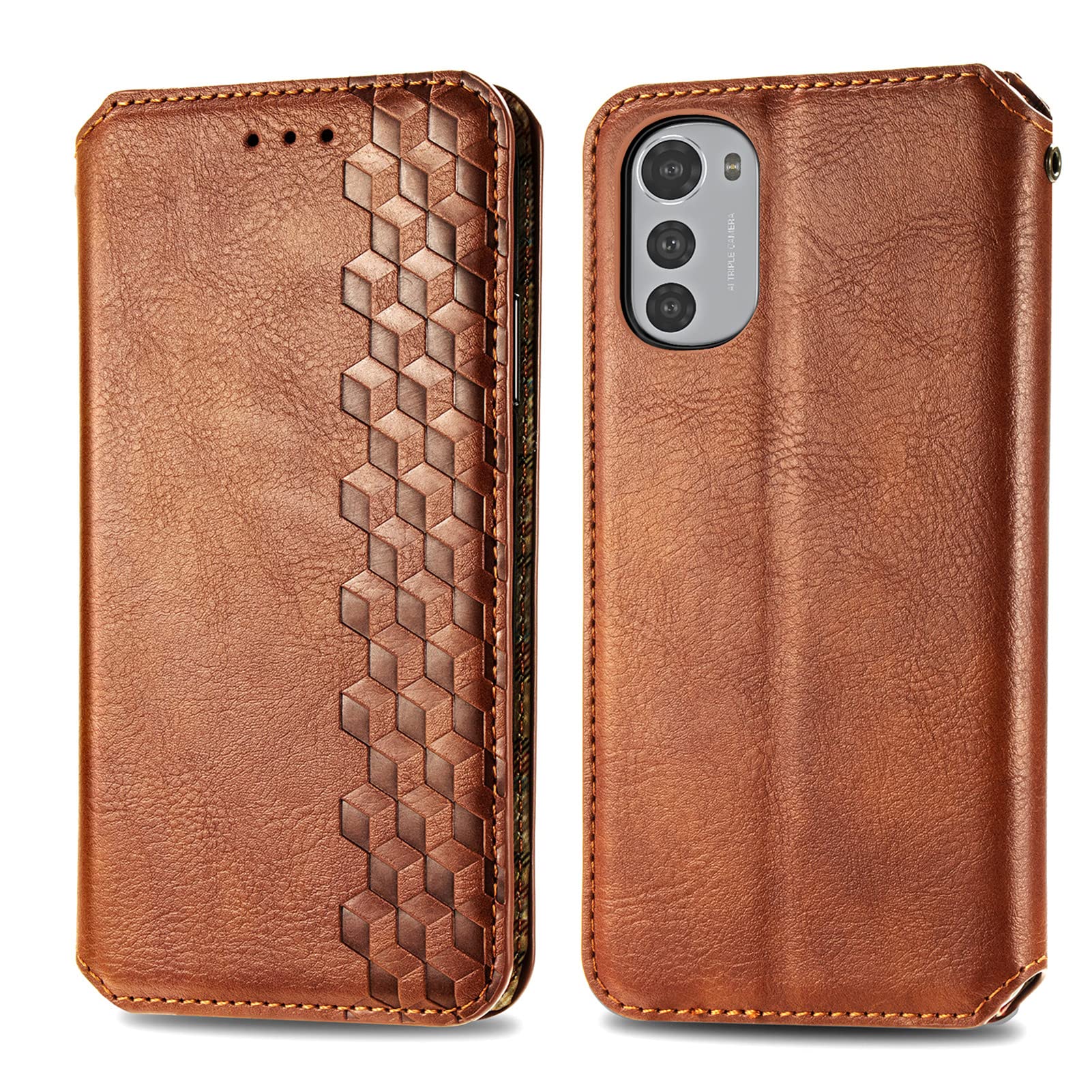 Motorola Moto G22 / Moto E32 Case, Premium Leather Flip/Folio Magnetic Closure Shockproof Wallet Protective Cover with Card Slots Kickstand Silicone Bumper Case for Moto G22 / E32 Phone Cover, Brown