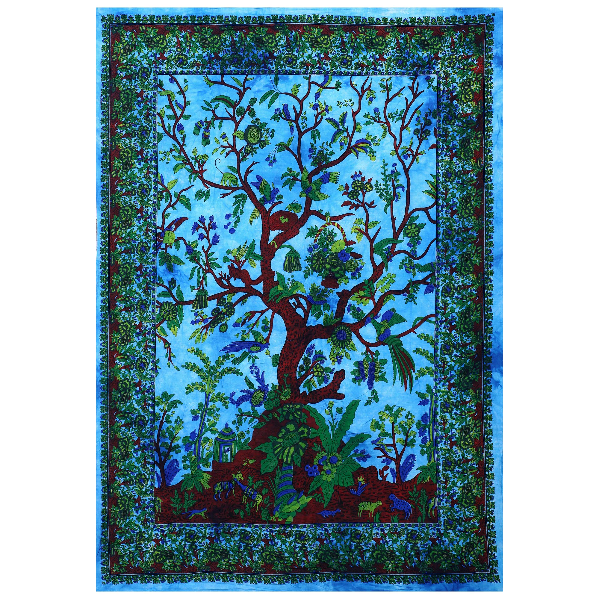 THE ART BOX Tapestry Turquoise Tree of Life Wall Hanging – Indian Cotton Small-Size Bedspread, Picnic Sheet, Wall Decor, Blanket, Wall Art for Bedroom (30x40 Inch)