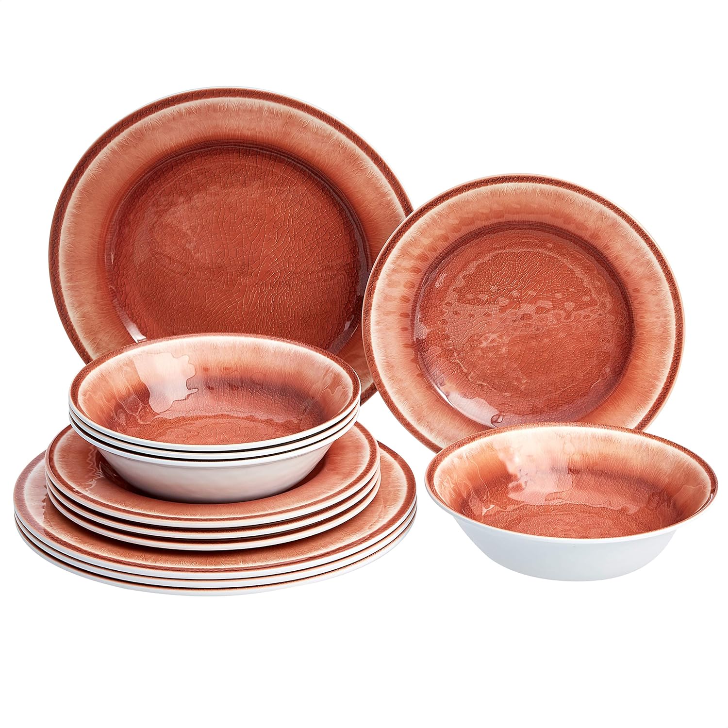  |  Basics 12-Piece Melamine Dinnerware Set - Service for 4, Red Crackle Glaze: Dinnerware Sets