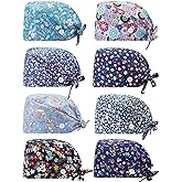 8 Packs Gourd-Shaped Working Cap with Buttons Sweatband Adjustable Hats Tie Back Hats Headwear Printed for Women Men, Multicoloured, Medium
