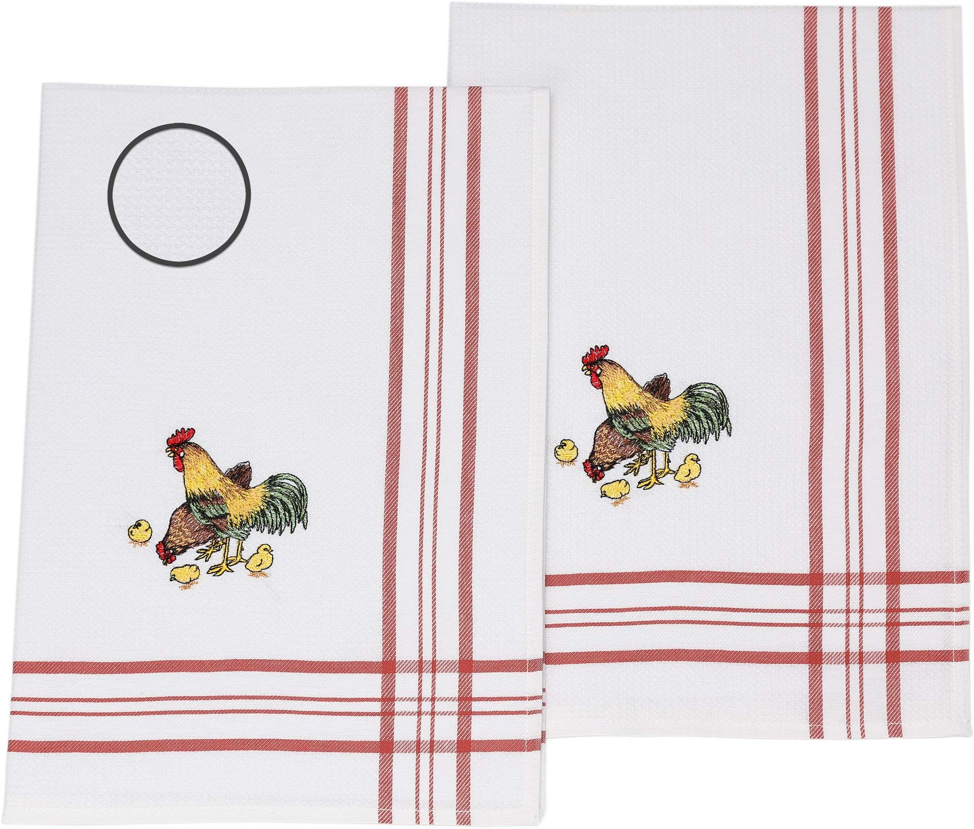 Betz 2 Piece Set Waffle Tea Towels COCK 100% Cotton Size: 50 x 70 cm Colour: white/red