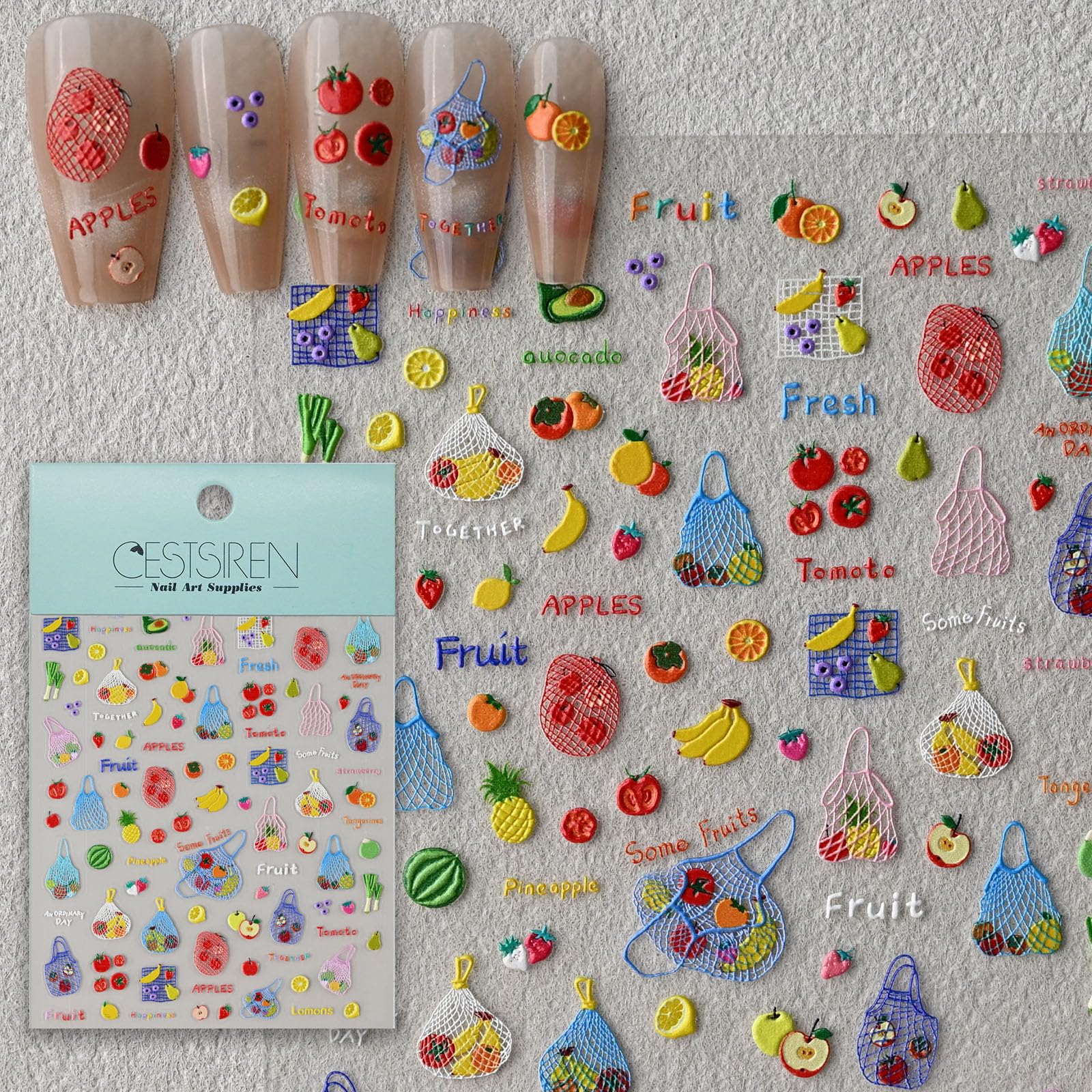 CESTSIREN Cute Fruit Nail Stickers, Nail