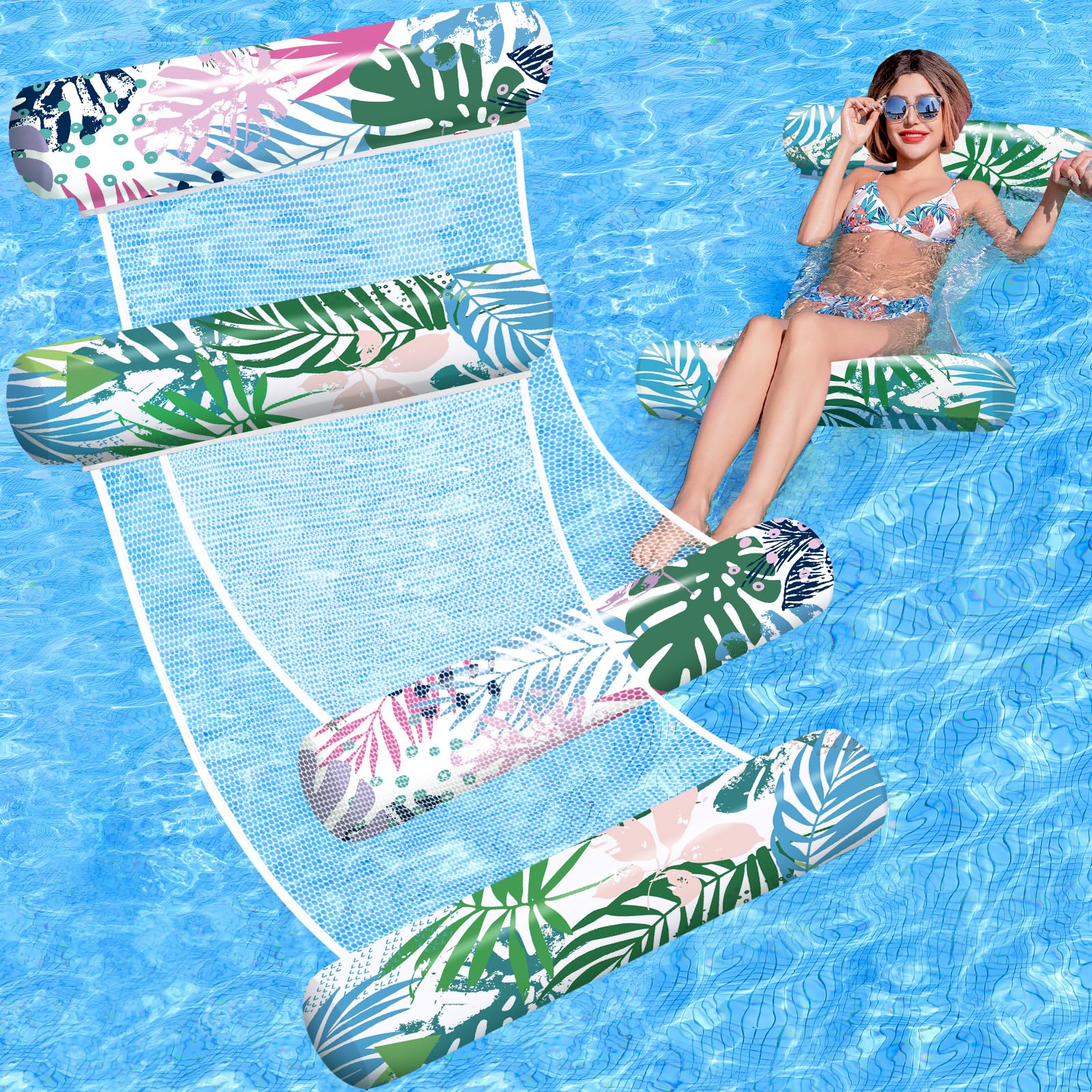 Photo 1 of Pool Floats Adult - 2 Pack Inflatable Pool Rafts, 45" X 27" Pool Floats Hammock, Non-Stick PVC Pool Float Lounger, 4-in-1 Pool Floaties, Hammock, Saddle, Lounge Chair, Drifter