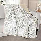 Exclusivo Mezcla 50"x 60" Quilted Throw Blanket- Microfiber Quilt Throw with Boho Patchwork Pattern, Reversible Grey Versatile Lap Quilt for All Seasons, Lightweight Throws for Bed/Couch/Sofa