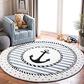 SAFAVIEH Carousel Kids Collection Area Rug - 4' Round, Ivory & Navy, Non-Shedding & Easy Care, Ideal for High Traffic Areas f