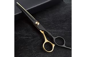 FETINAR Hair Scissors 6.5 Inch,Professional Black Gold Hair Cutting Scissors Shears,Stainless Steel Barber Scissors Supplies, for Salons, Professional Barbers, Men & Women, Kids, Adults, & Pets