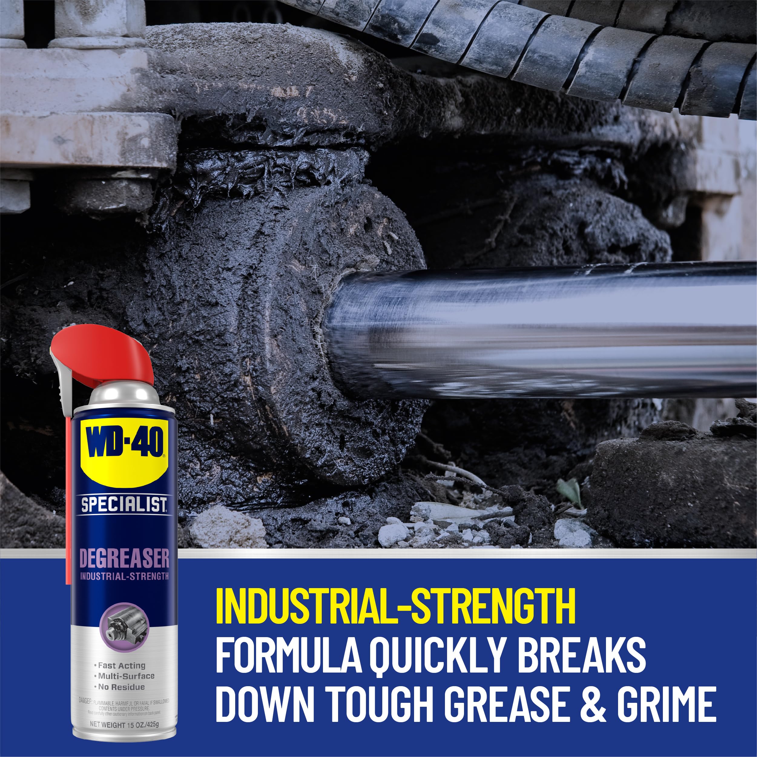 WD-40 Specialist Degreaser with Smart Straw, Heavy-Duty Degreaser for Breaking Down Grease on Engines, Heavy Machinery, Power Equipment and Metal Tools, Industrial Strength Fast-Acting Formula, 15 Oz