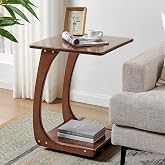 MLRDWLS Solid Wood C Shaped End Table with Wheels,Walnut Color(15.7" W) | Rolling Side Table,C Table with Wheels,TV Tray Table,Couch Table that Slide Under for Living Room,Bedroom
