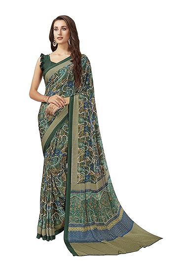 Womens Crepe Saree With Blouse (fusion-8301-b_Green)