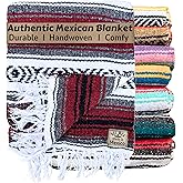 Del Mex Classic Mexican Blanket, Large Authentic Woven Falsa Throw (70"x50"), Artisan Southwest Décor for Beach, Yoga, Outdoors (Burgundy)
