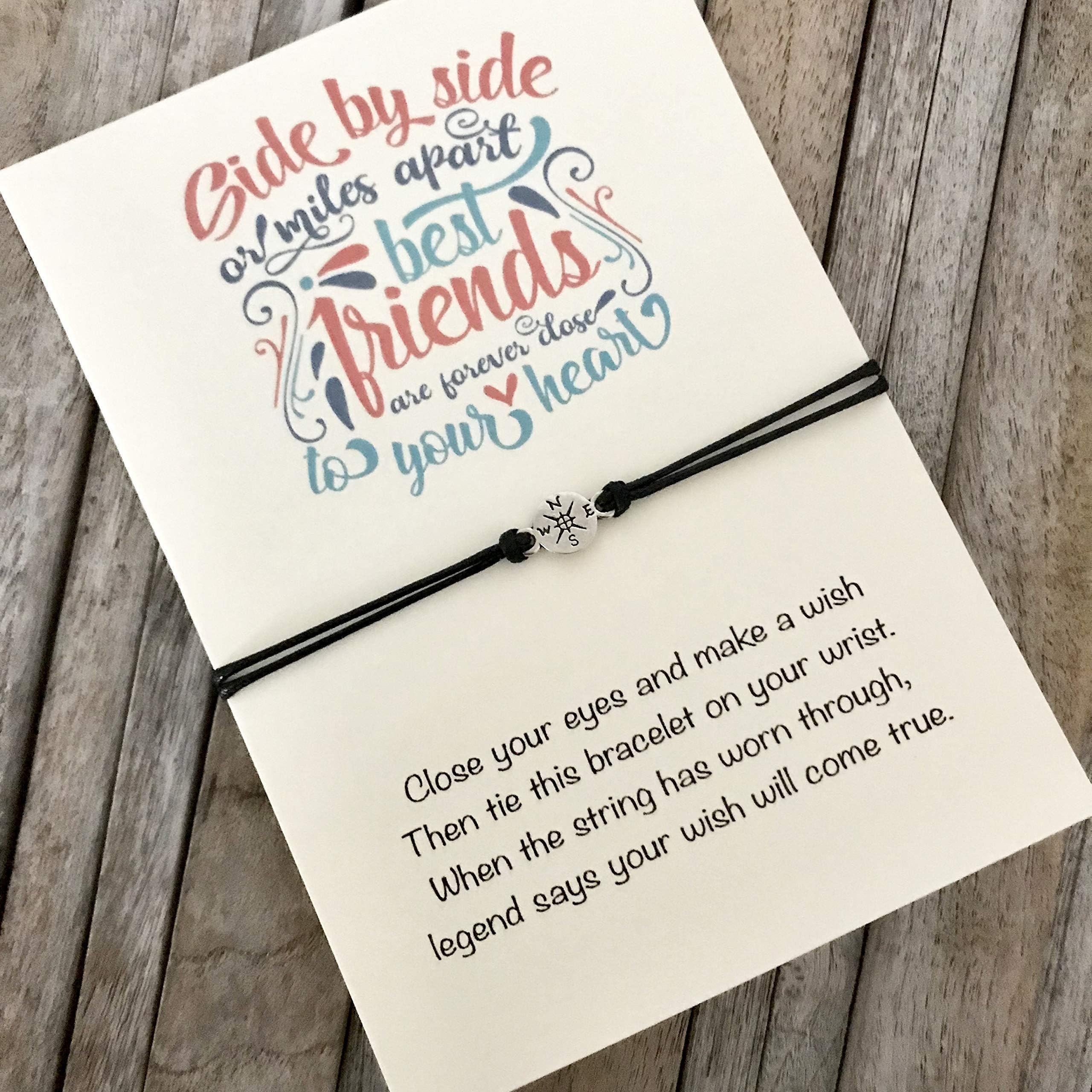 Carrie Clocer Long distance Friend - Gift, Wish Bracelet, Best Friend Bracelet, Going Away Gift, Friendship Card, Gift for Bff, Friend Moving Away, Good Bye gift, S9d compass