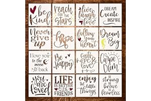 DLY LIFESTYLE 16 Piece Inspirational Word Stencil Set - Stencils for Painting on Wood - Quotes Include Dream, Faith Hope Love - Stencils for Painting on Canvas, Stencils for Crafts Reusable for Signs and Fabric