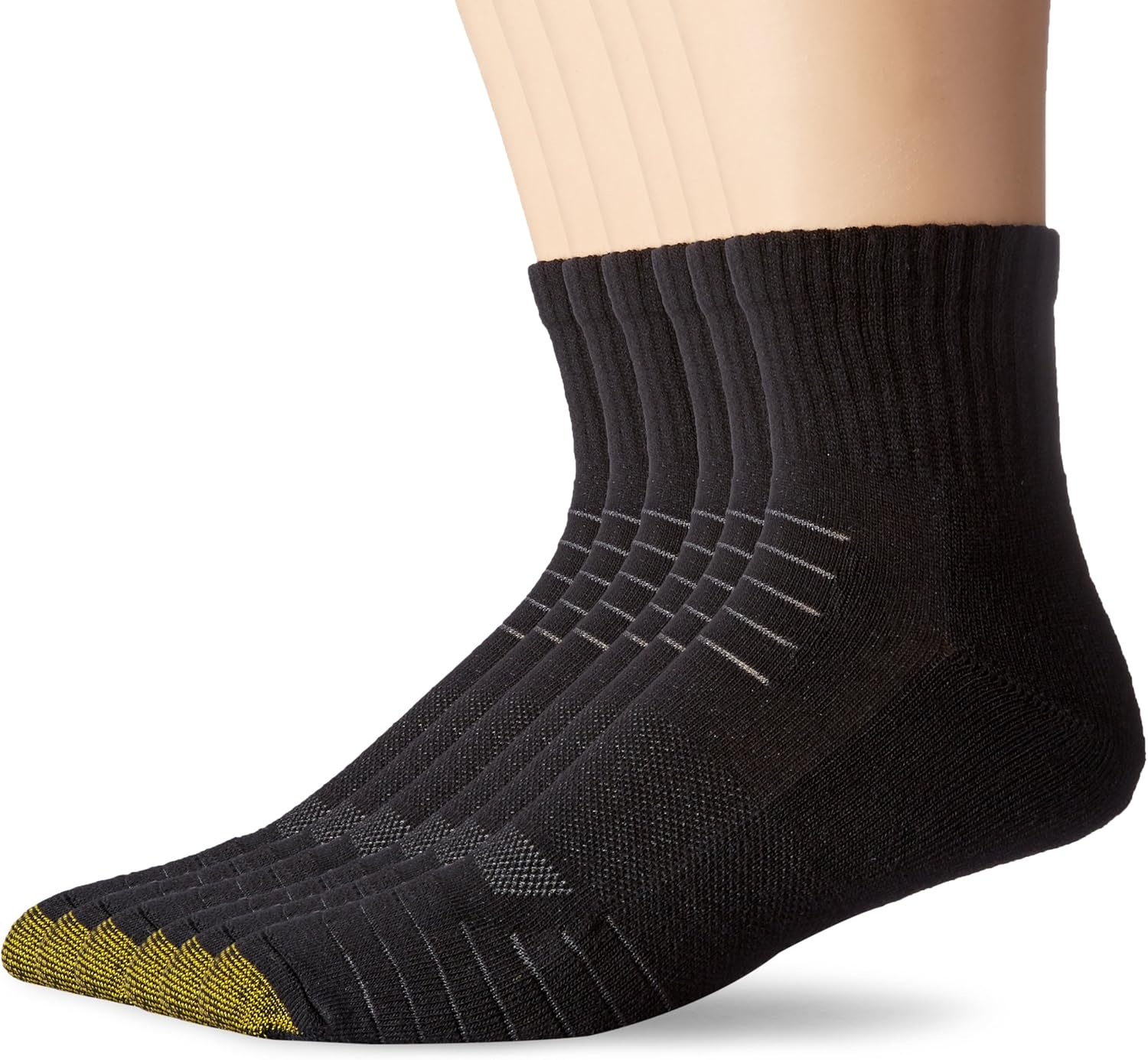 Gold Toe Men's Tech Quarter Socks, 6Pairs, Black, Large