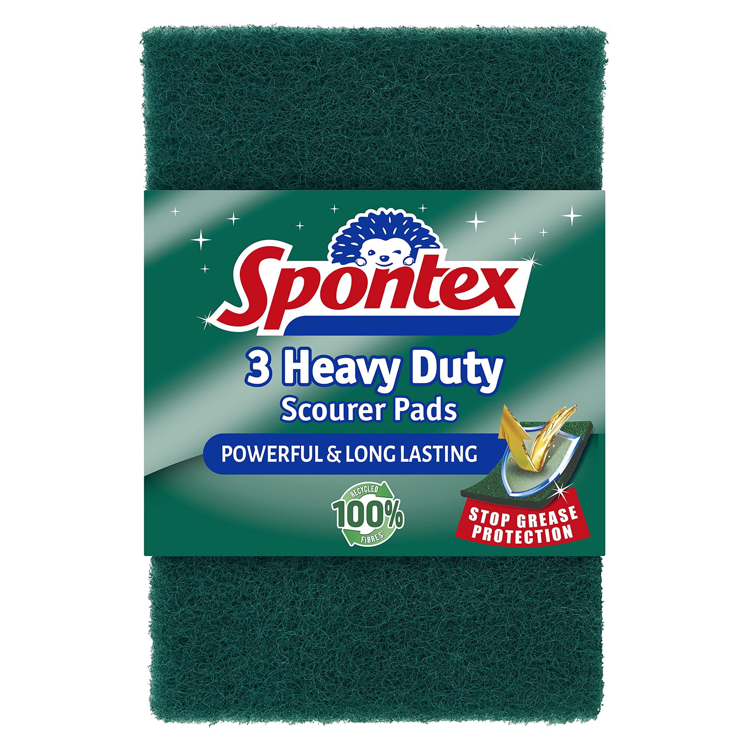 Spontex 3 Heavy Duty Scourer Pads with Stop Grease