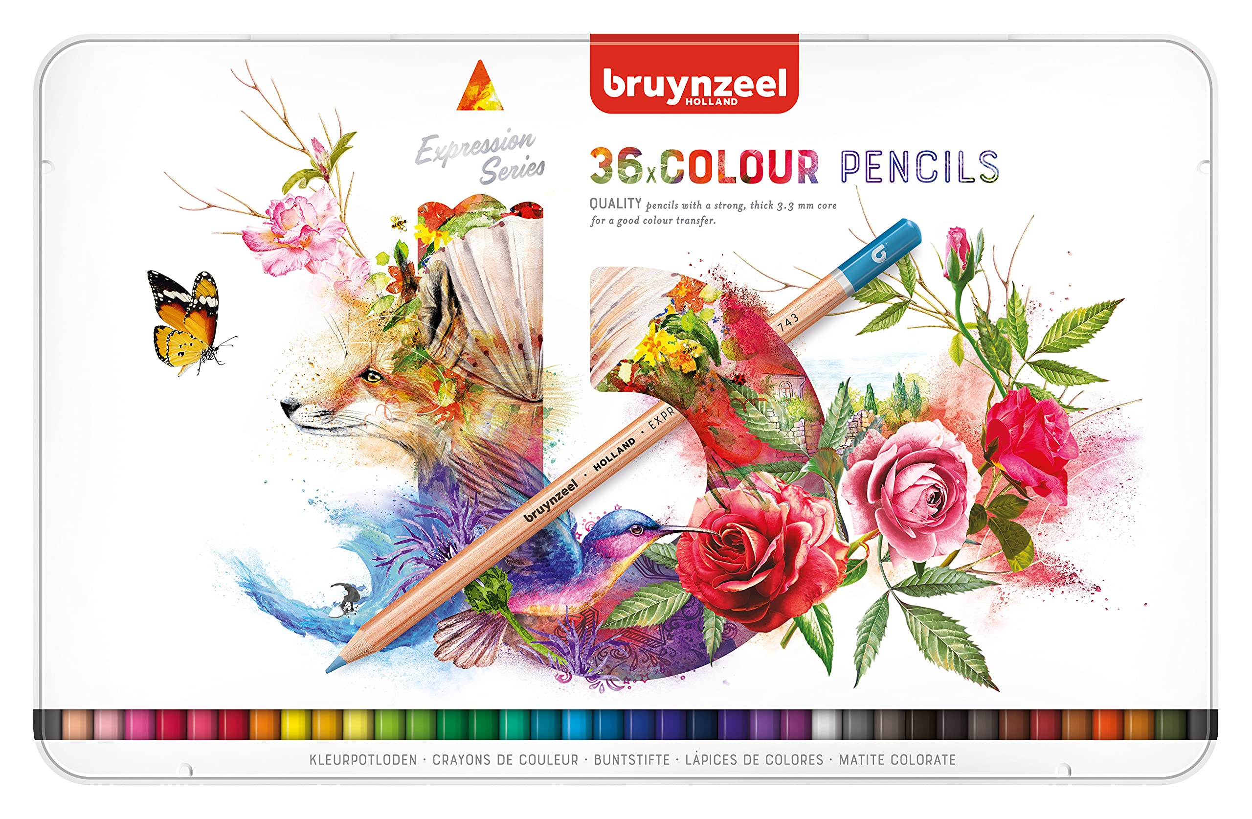 Bruynzeel Expression Colored Pencil Set of 36 in Tin for Drawing, Coloring Books for Adults, Bullet Journaling