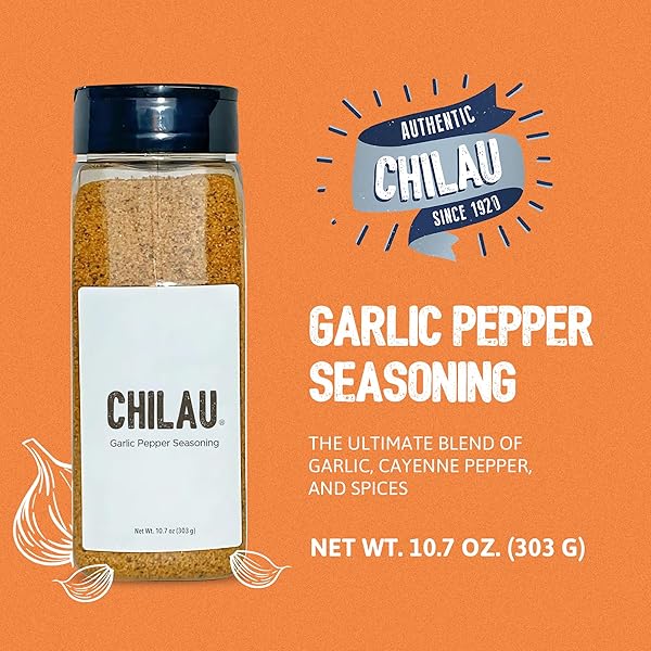 CHILAU | GARLIC PEPPER SEASONING – SEASONED SALT FOR CHICKEN, SEAFOOD, MEATS, AND VEGGIES – INFUSED WITH SEA SALT, GROUND GARLIC, CHILI PEPPERS, AND SPICES – VERSATILE FLAVOR BOOSTER – 10.7OZ
