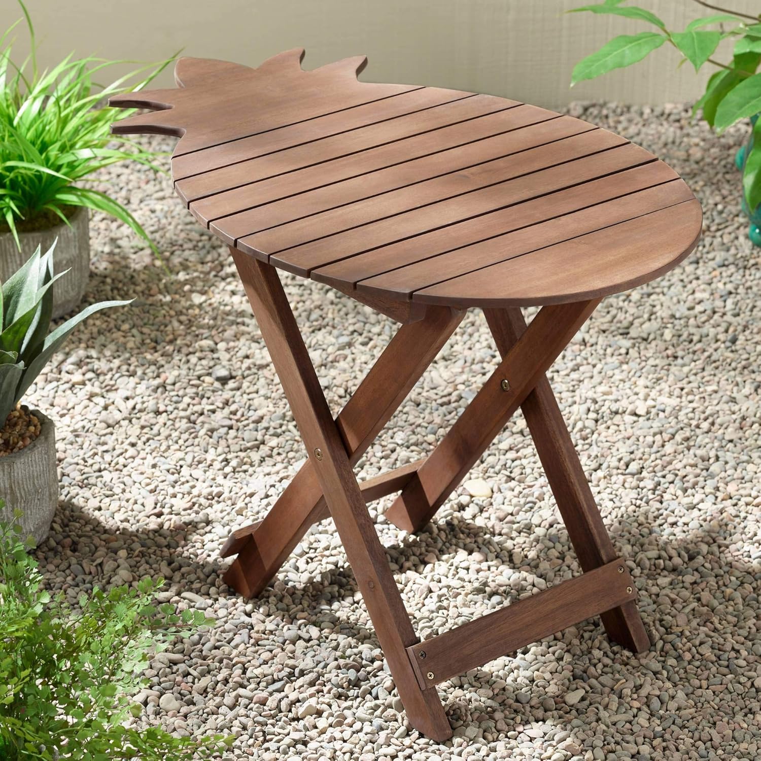 Teal Island Designs Monterey Pineapple Natural Wood Outdoor Folding Table: Clothing