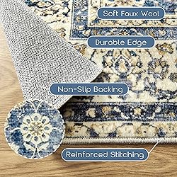 Blue Area Rug for Living Room 8x10 Washable Vintage