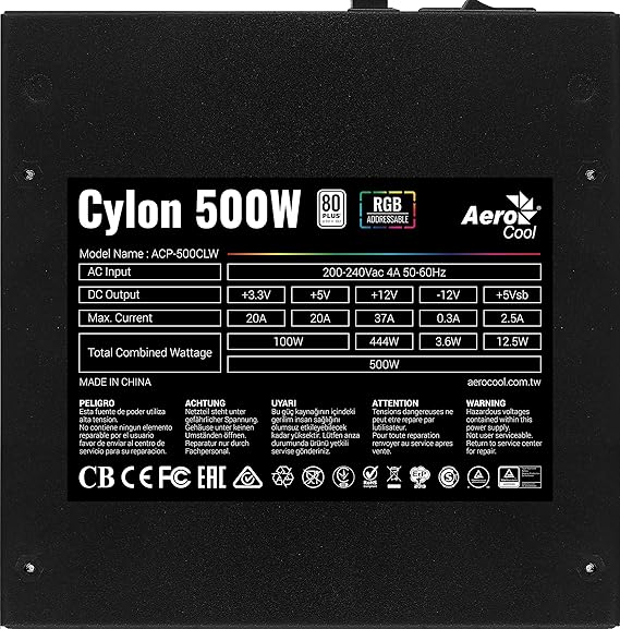 AeroCool Cylon RGB (85+) 500 W: Amazon.es: Informática
